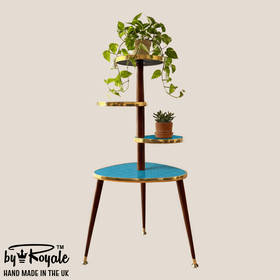 Mid Century Modern Royalexe™ 4 Tier Tera Plant Stand By Royale in Smeg Blue