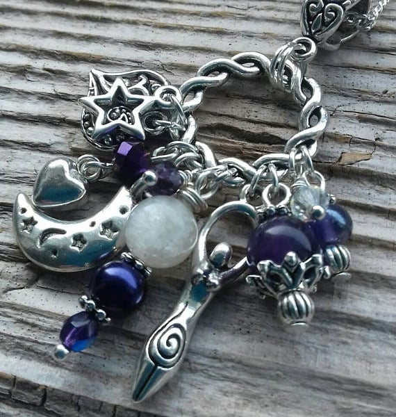 Celtic Moon Goddess Cerridwen Cluster Pendant Necklace
