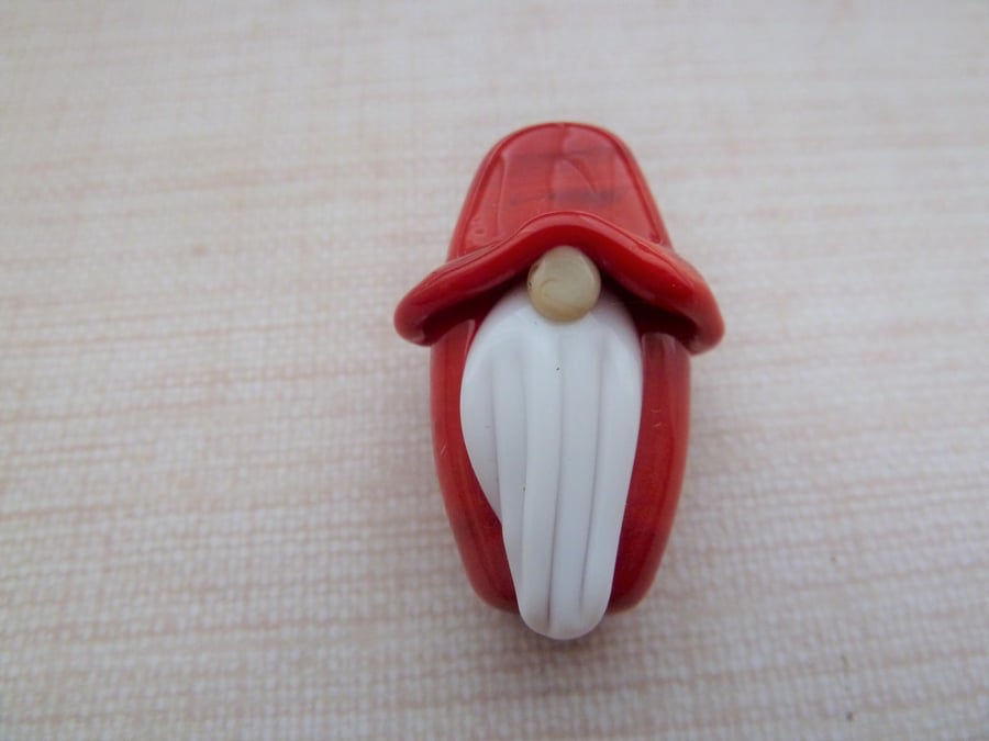 red gnome lampwork glass bead