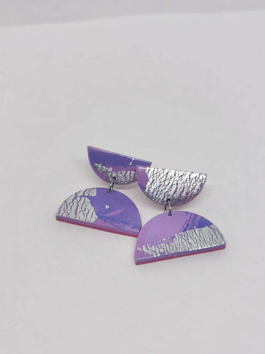 SALE - Small aesthetic earrings, clay jewellery, purple earrings