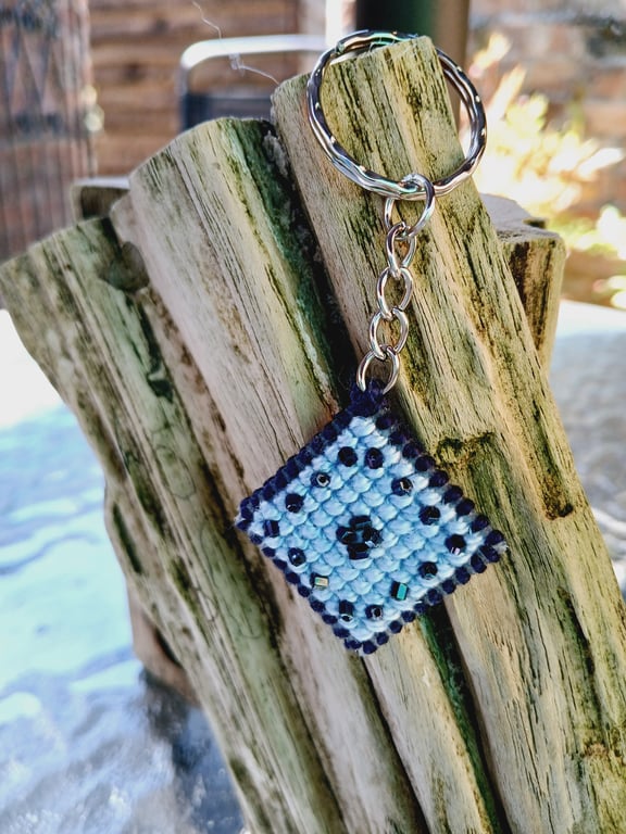 Key Ring, Embroidered with Beads on Plastic Canvas