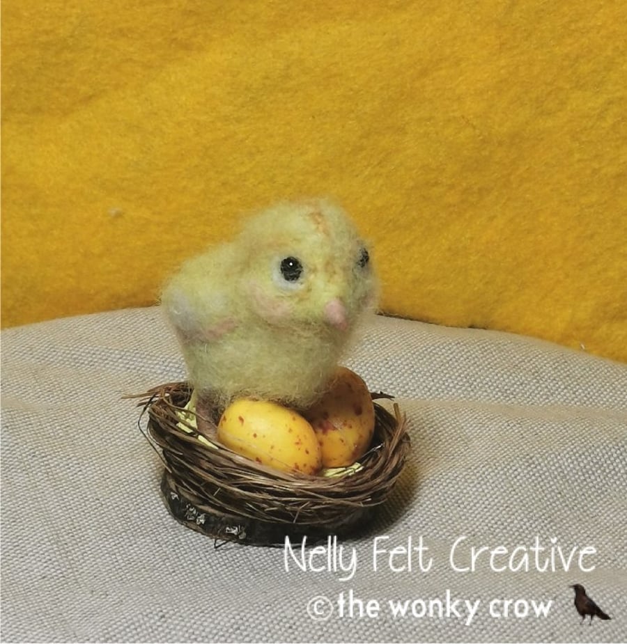 Easter Chick Cake Topper needle felted nest design