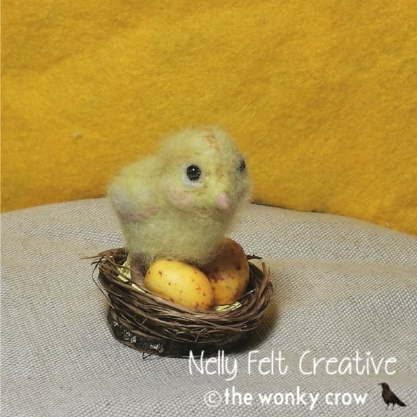 Easter Chick Cake Topper needle felted nest design