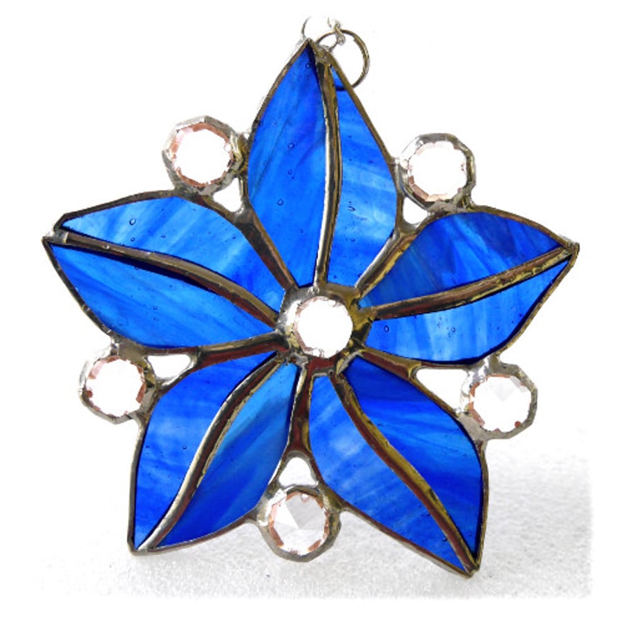 SOLD Crystal Star Flower Suncatcher Stained Glass 006 Blues