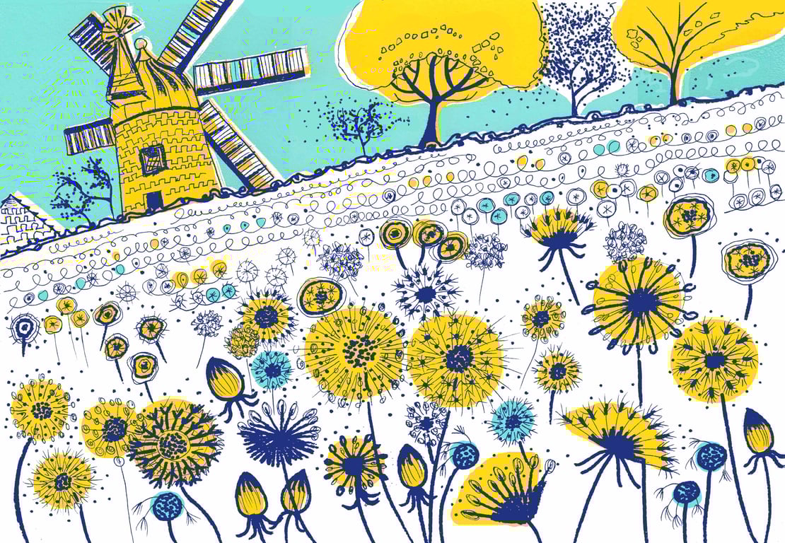 'Dandelion Windmill' original screen print - perfectly imperfect