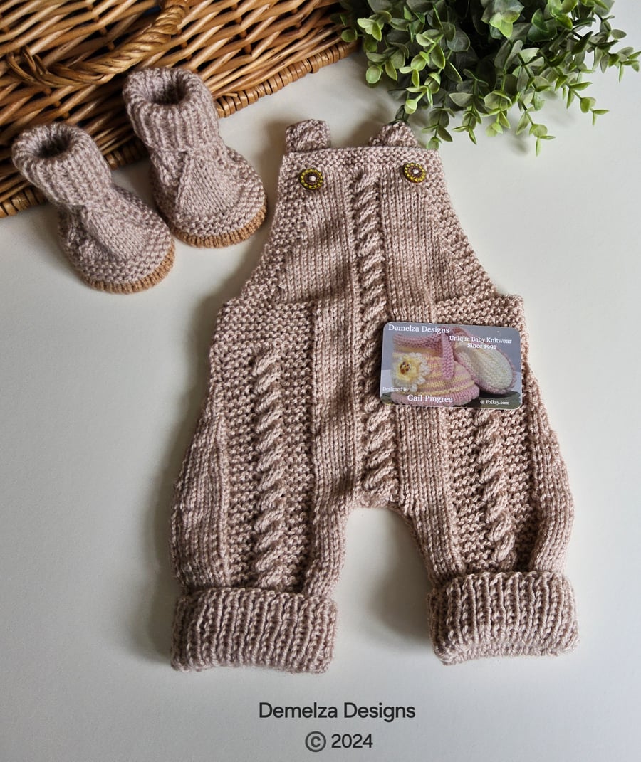 Designer Baby Boy's Knitted Cable Rompers & Booties Set 0-3 months size