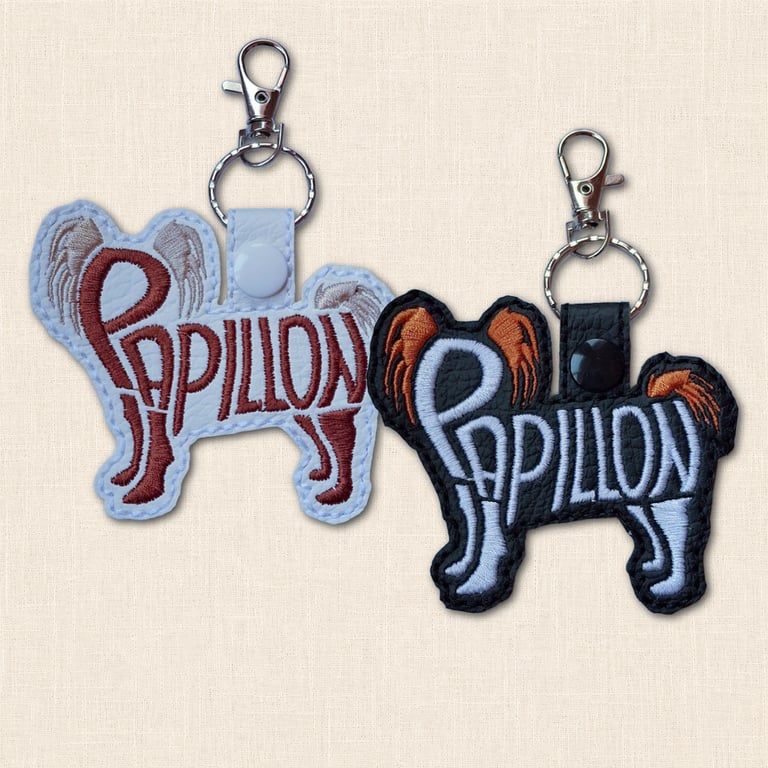 Papillon Keyring - Dog Silhouette Word Art Accessory