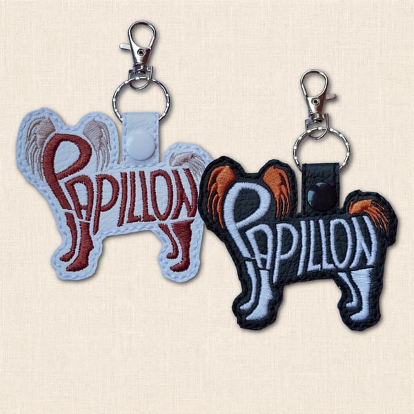 Papillon Keyring - Dog Silhouette Word Art Accessory