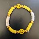 Yellow Smiley Face - Handcrafted Polymer Clay Elasticated Bracelet