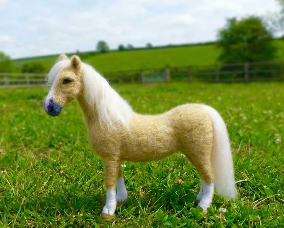 Handmade Needle Felted Palomino Horse - Collectible Wool Sculpture 