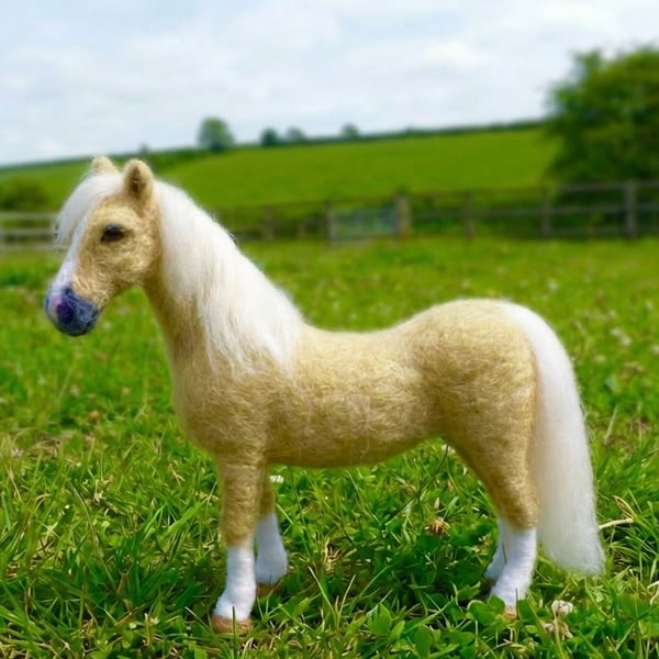 Handmade Needle Felted Palomino Horse - Collectible Wool Sculpture 