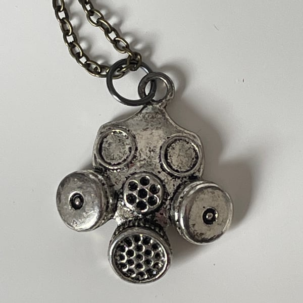 Tibetan Silver Steampunk Gas Mask on chain