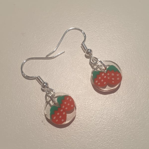 Round strawberry resin earrings