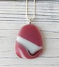 Raspberry Ripple glass pebble pendant with chain - Image 6