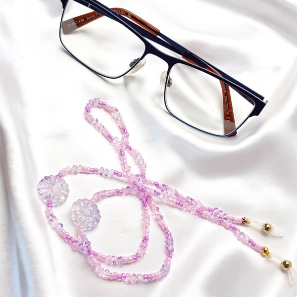 Pink & Purple Czech Bead Eye Glass Chain