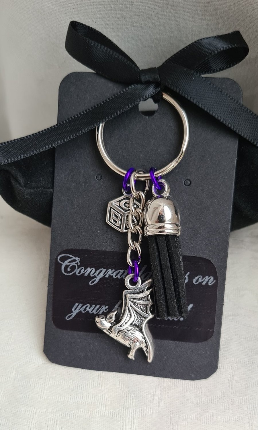 Gorgeous Gothic Baby Themed Key Ring - Black - Key Chain - Silver tones