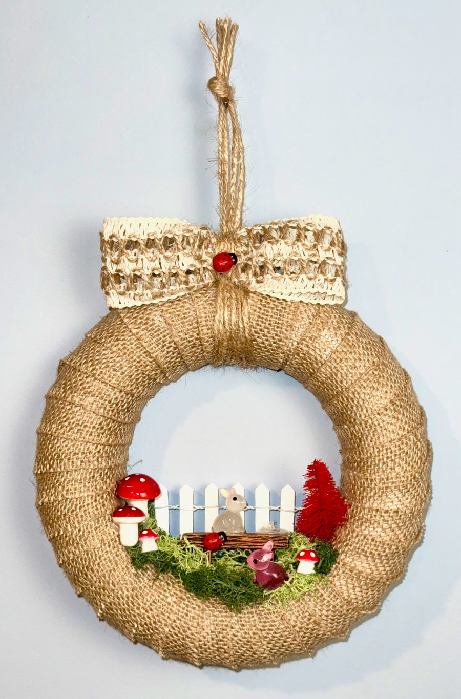 Woodland Wreath with Bunnies and Mushrooms