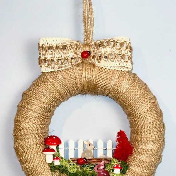 Woodland Wreath with Bunnies and Mushrooms