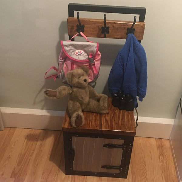 Child coat rack, 3 hooks, wooden, chair, hallway