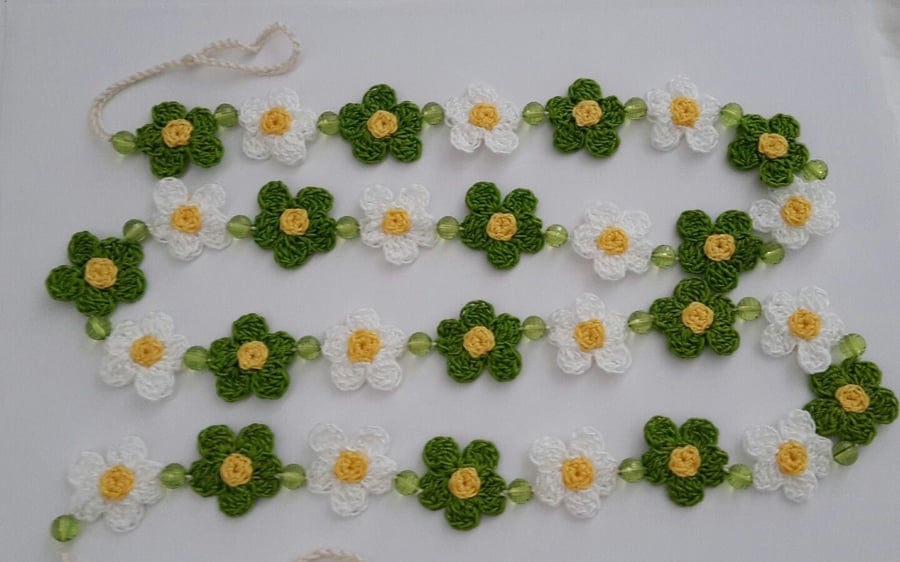 Handmade Crochet Garland - White,Green,Yellow- decoration- wall hanging- Flowers