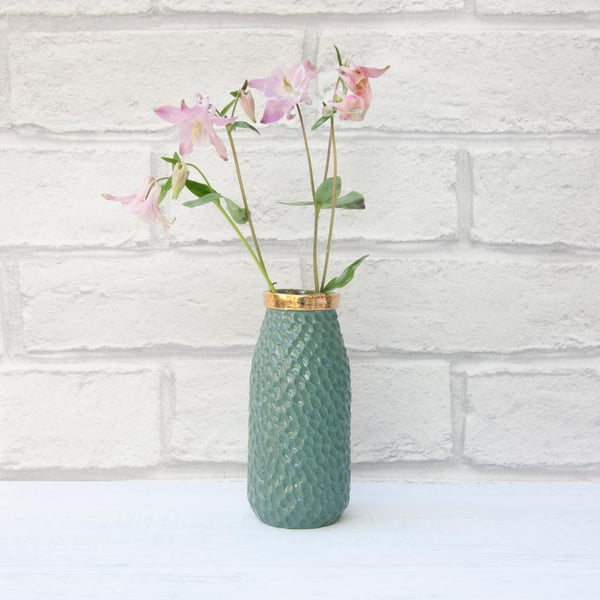 Gold Top Milk Bottle Vase - green