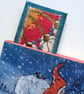 Textile bookmark - Red and blue embroidered curtain and wool fabrics upcycled - Image 4