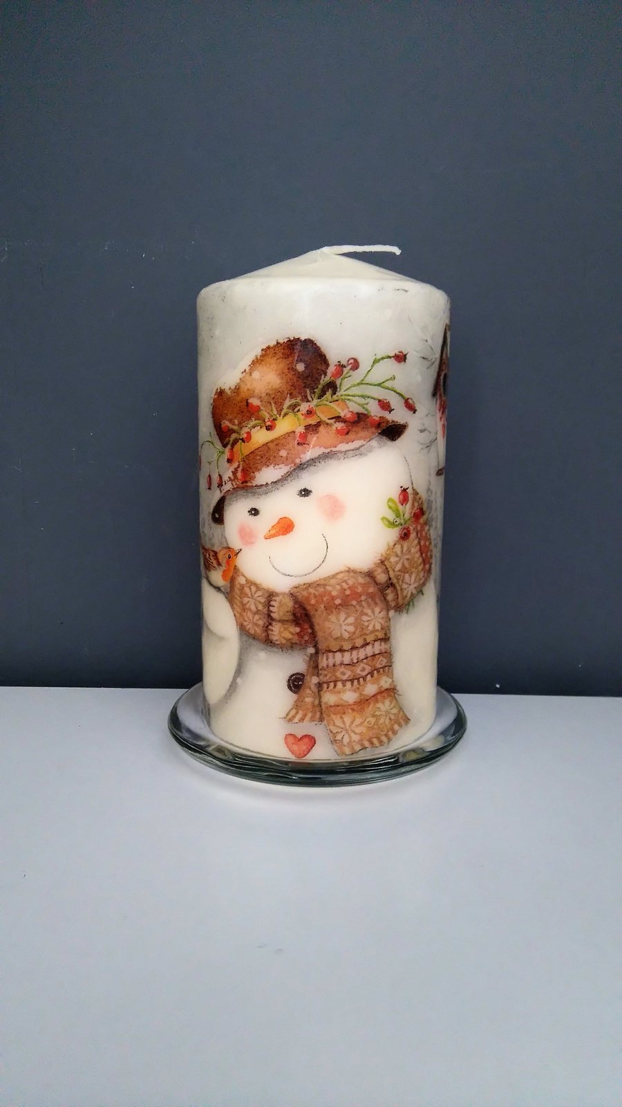 snowman christmas candle