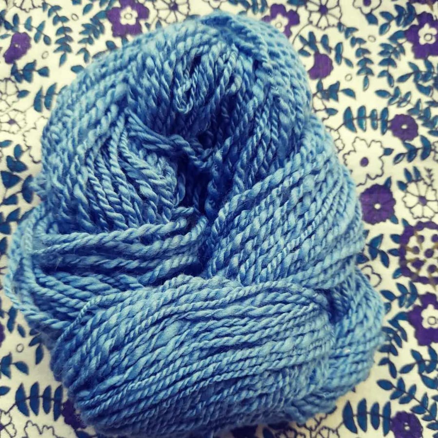 Hand Spun Wool Yarn in Winter Blue