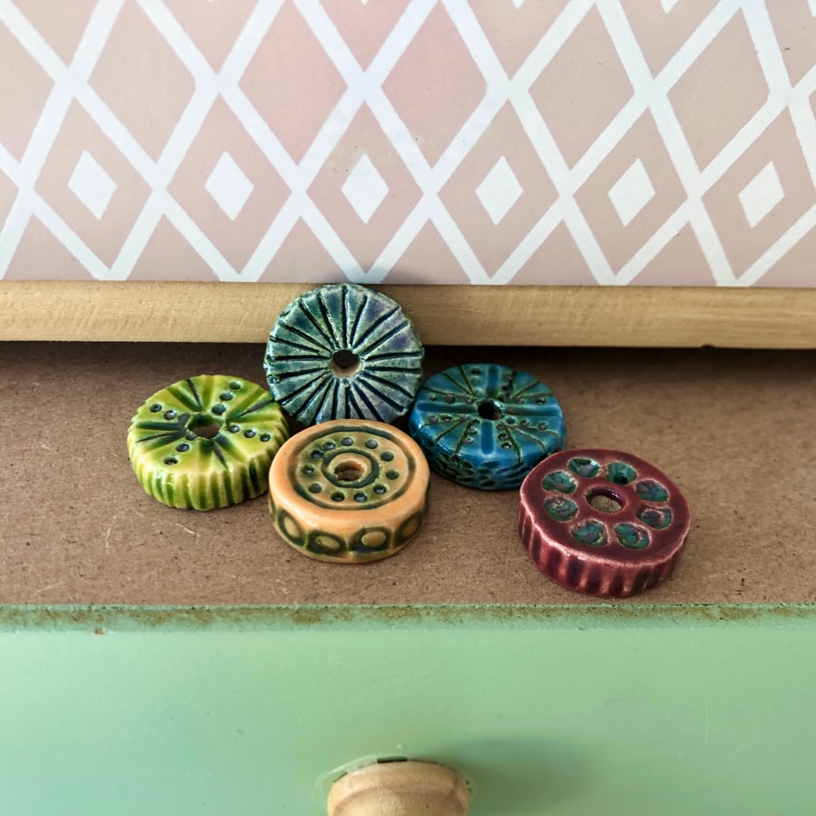 Set of five handmade ceramic beads