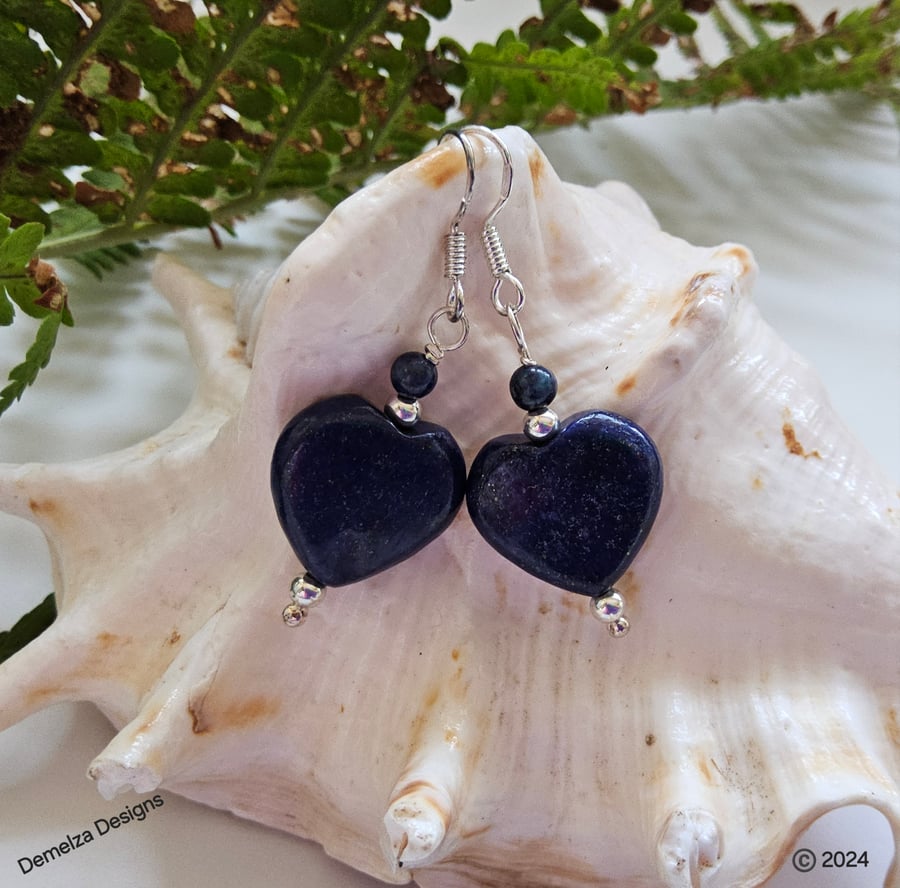 Lapis Lazuli Hearts Sterling Silver Earrings