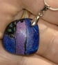 Purple & Blue Patchwork Dichroic Glass Square Pendant with Silver Chain - 1276 - Image 5