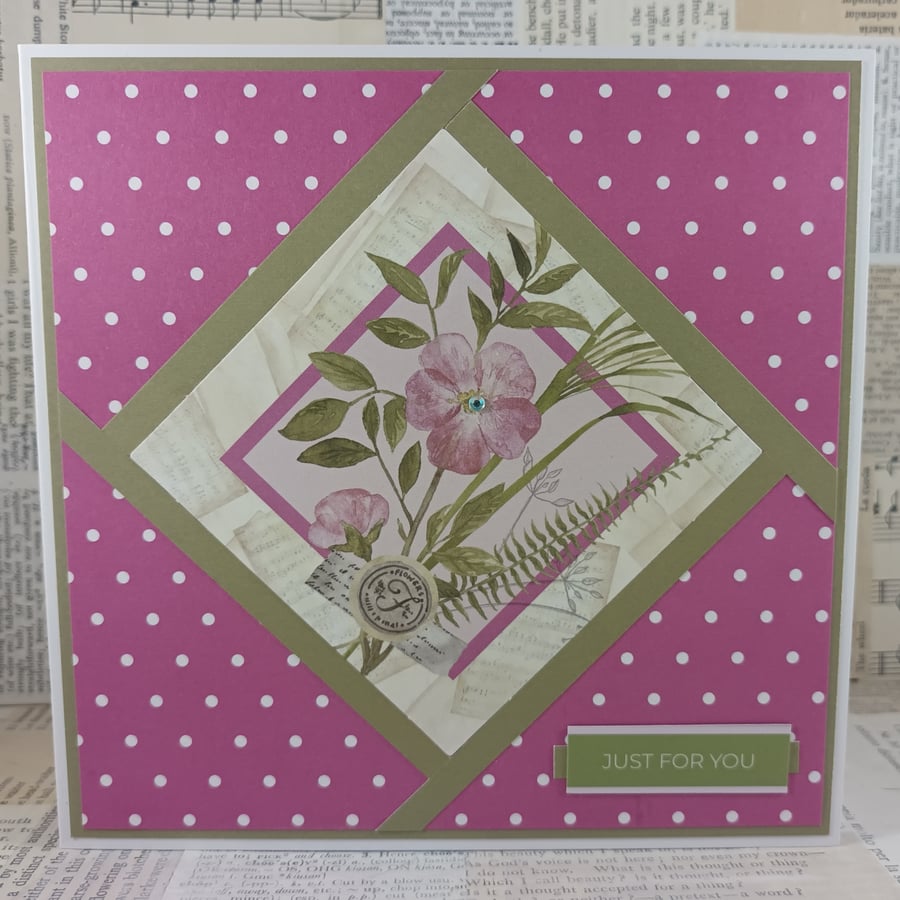 Blank floral greetings card - just for you