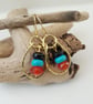 Boho Textured Brass Drop Earrings With Gemstone Dangle Gold Coloured Earrings - Image 1
