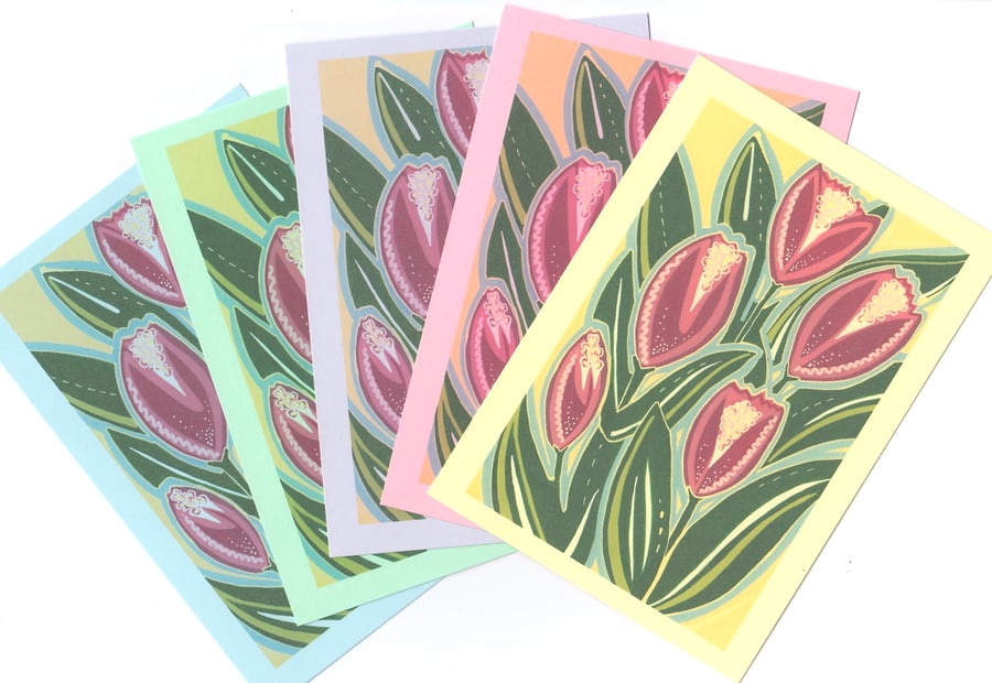 Tulip Small Prints. A6 Art Postcard Set