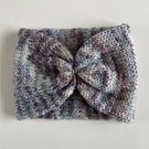 Blue Grey Ear Warmer, Messy Bun headwear