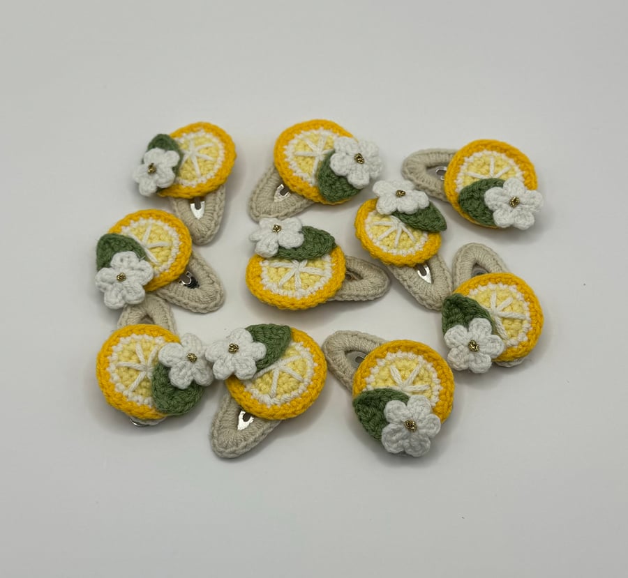 Lemon flower crochet knit hair clip for baby girl and women 
