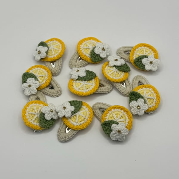 Lemon flower crochet knit hair clip for baby girl and women 