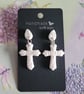 Handmade Polymer Clay White Cross Glitter Earrings. 316 Stainless Steel
