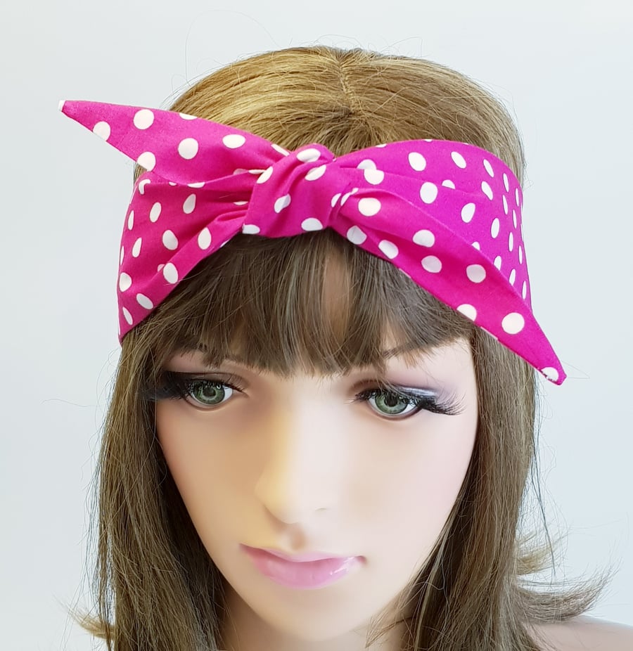 Polka dot hairband, rockabilly hair tie, self tie hair scarf, headband