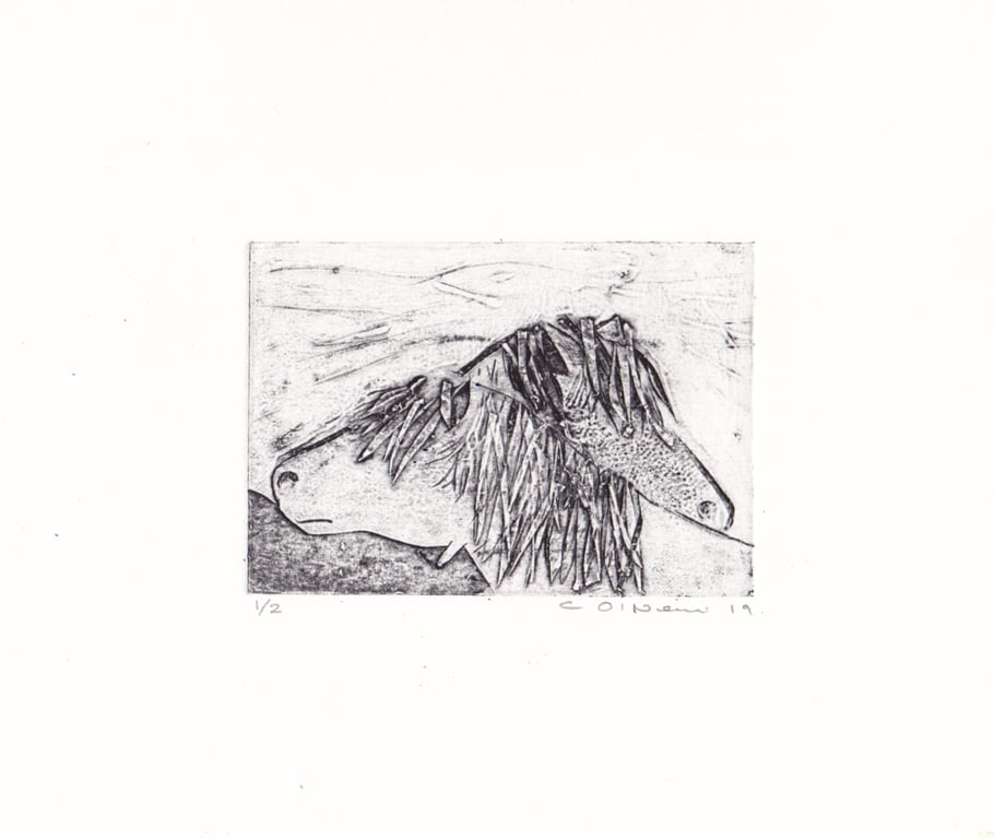 Firm Friends -  Original Collagraph Print for Horse Lovers