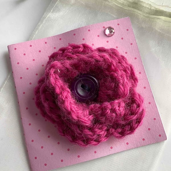 Deepest pink crochet brooch