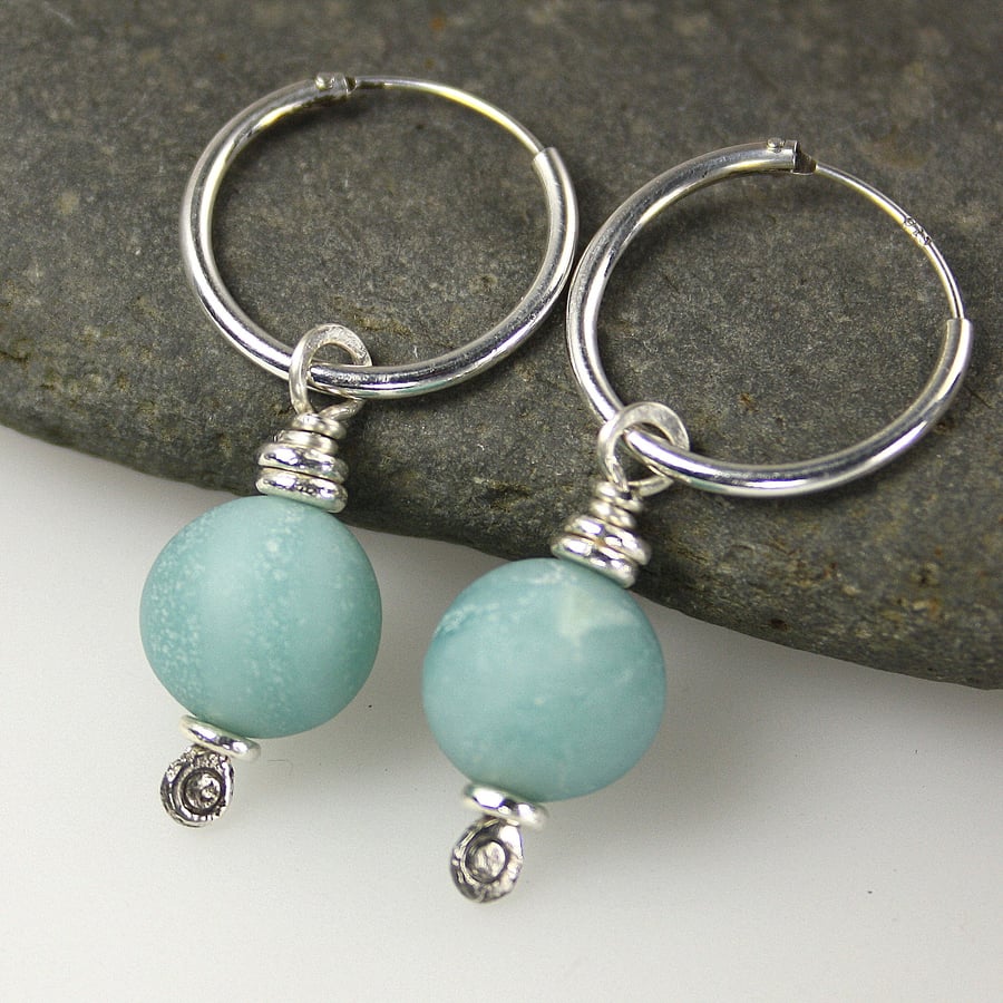Frosted amazonite and silver earrings