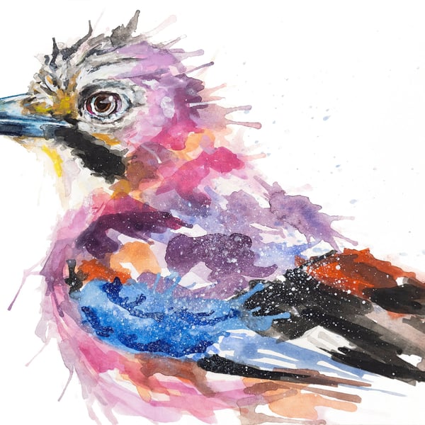 Jay watercolour print, bird painting, abstract wall art