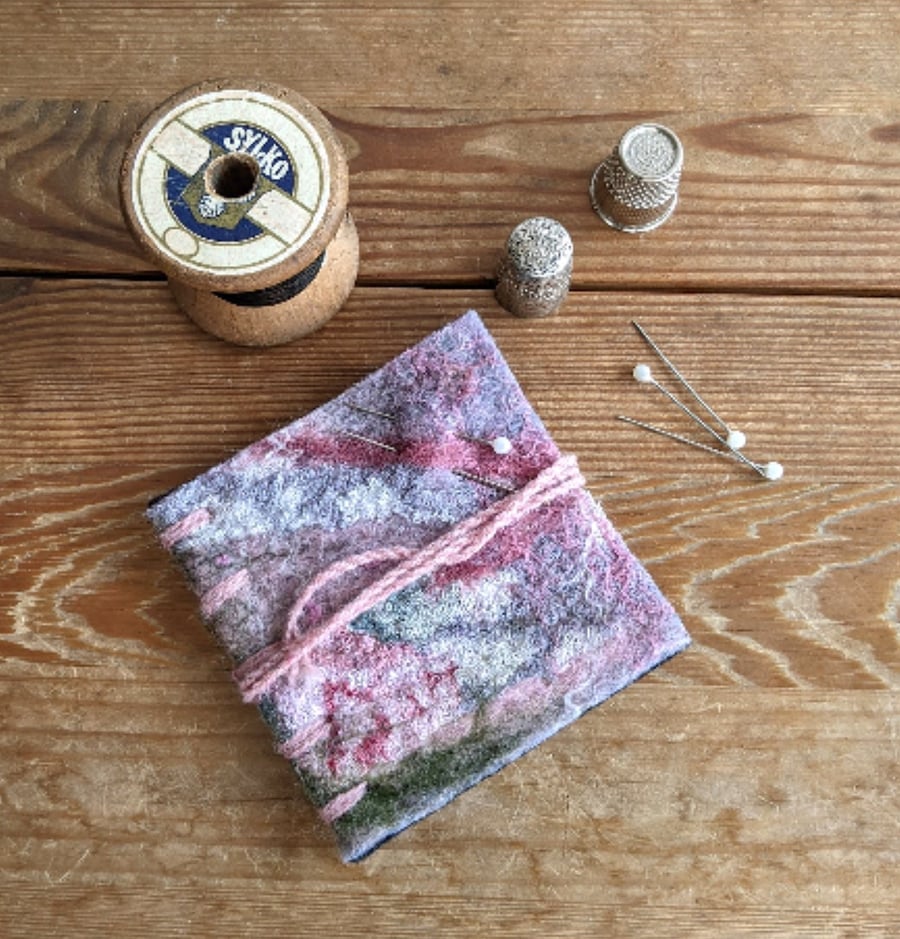 Needle case: felted merino wool in greys and pinks