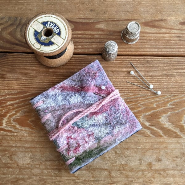 Needle case: felted merino wool in greys and pinks