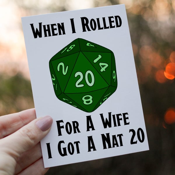 When I Rolled For A Wife I Got A Nat 20 Dungeons and Dragons Birthday Card