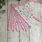 Handmade Fabric Bunting 8 Flags in Pastel Pink Florals Design