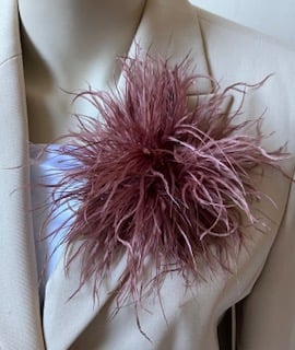 Rosy Brown Ostrich Feather Style Brooch - Corsage Lapel Pin - Med Size