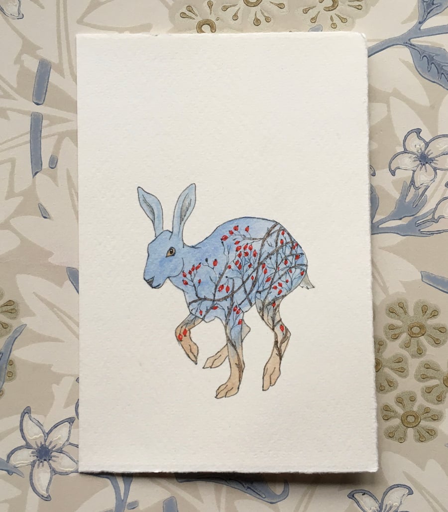 Hand painted Briar hare greetings card 