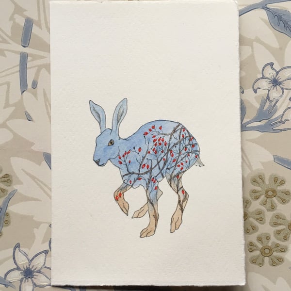 Hand painted Briar hare greetings card 